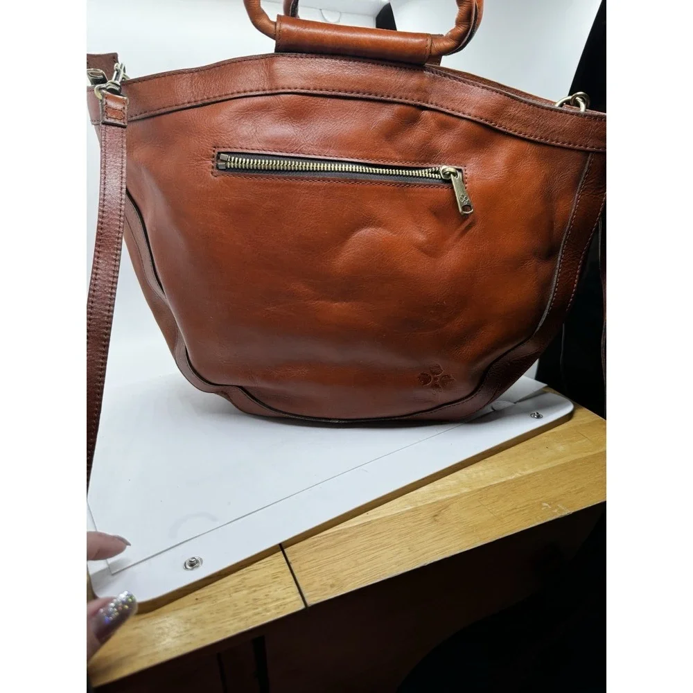 Patricia Nash Woven Leather Oliena Satchel Handbag Purse Cognac EUC PT3